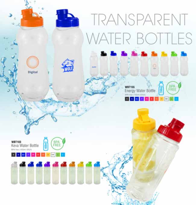 Transparent water bottles 