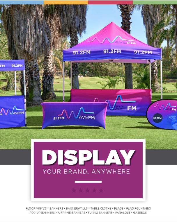Display Products - Pull up banners, gazebos, telescopic flags, fabric banner walls, etc.